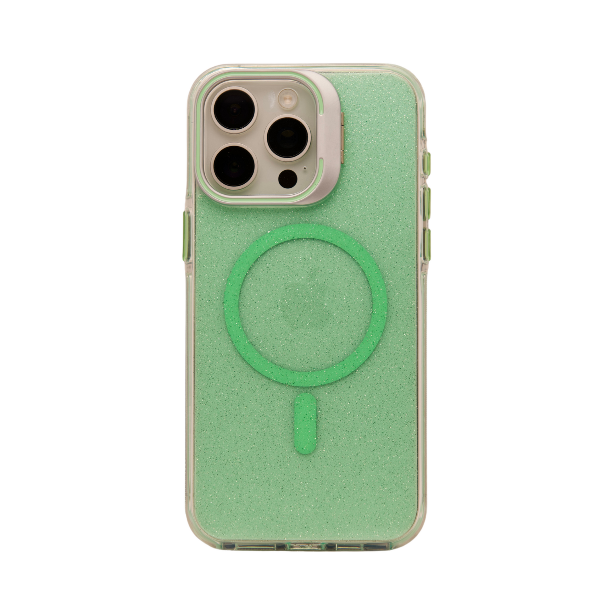Case Clear Window Glitter Verde