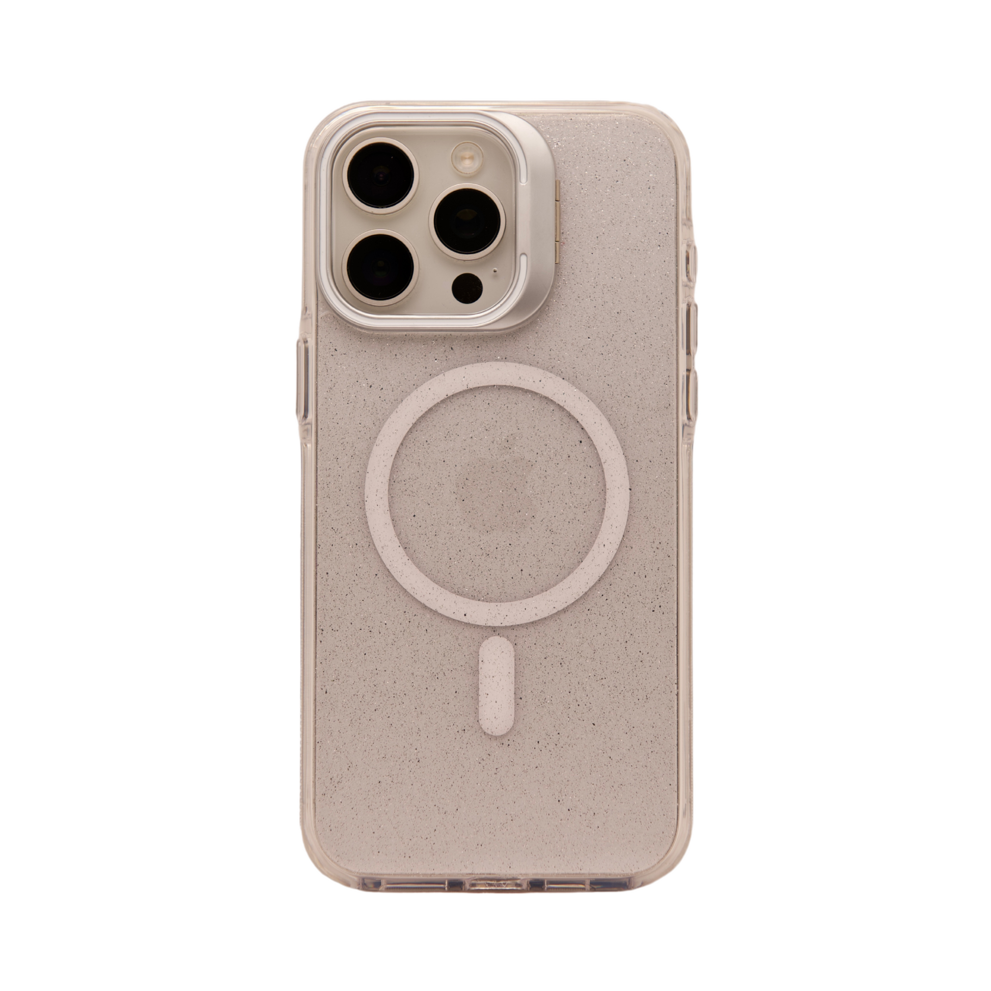Case Clear Window Glitter Blanco