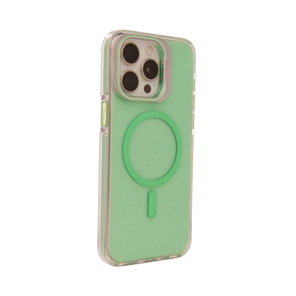 Case Clear Window Glitter Verde