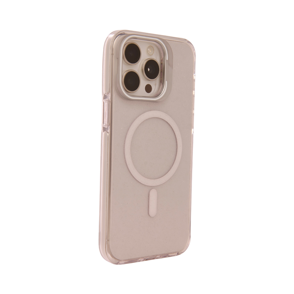 Case Clear Window Glitter Blanco