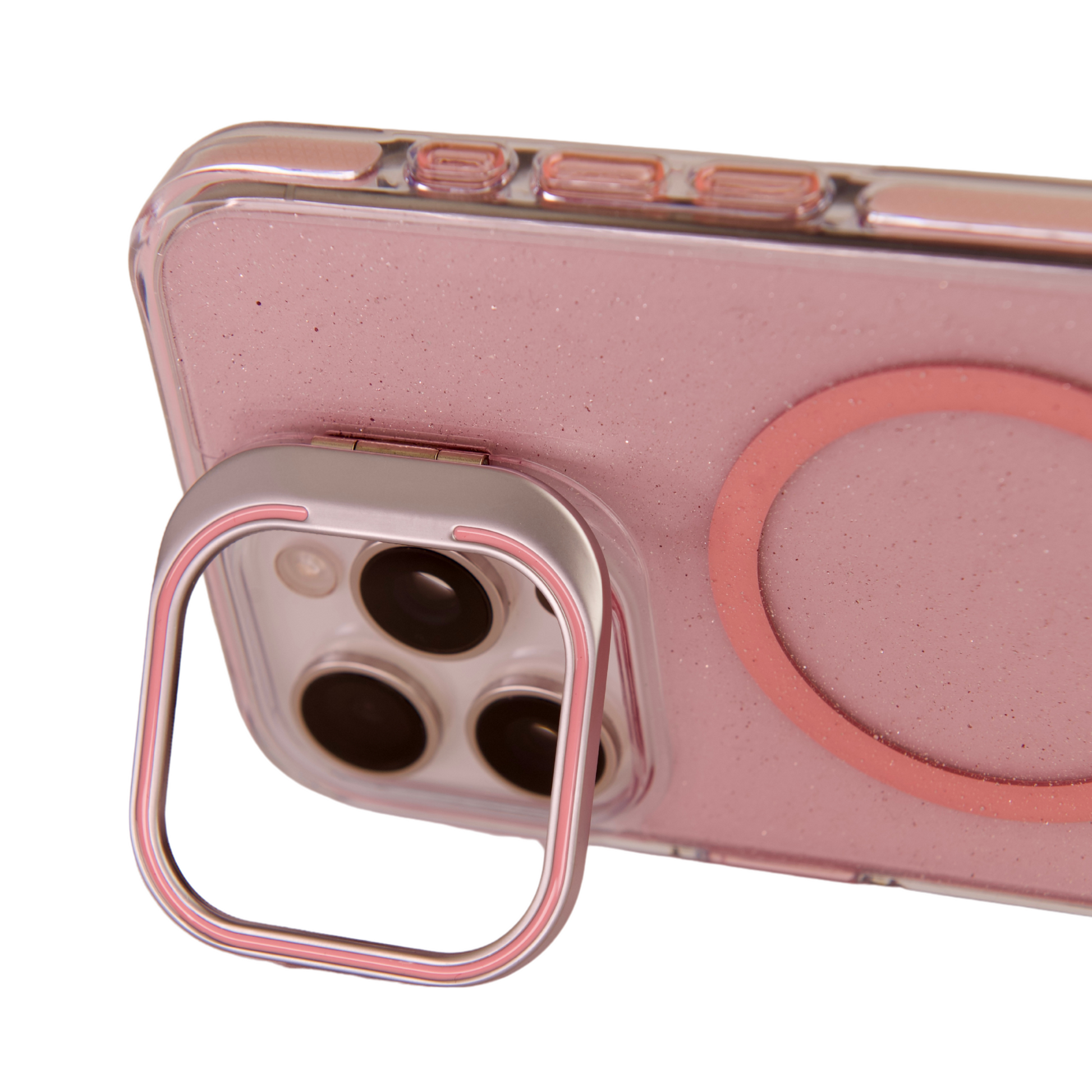 Case Clear Window Glitter Rosa