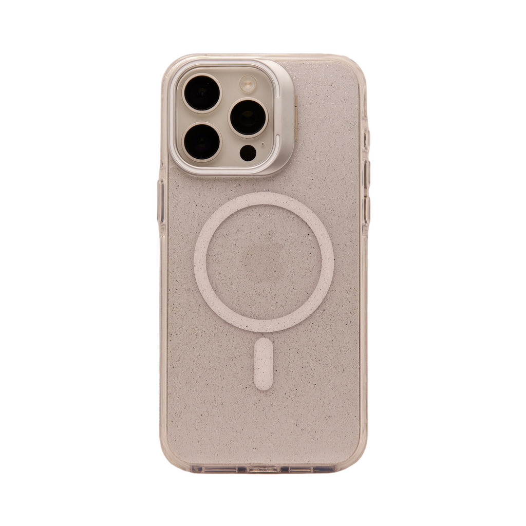 Case Clear Window Glitter Blanco