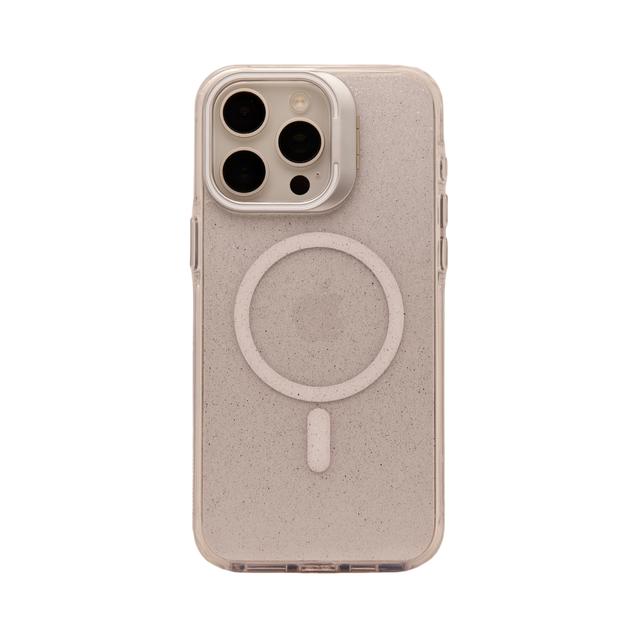 Case Clear Window Glitter Blanco