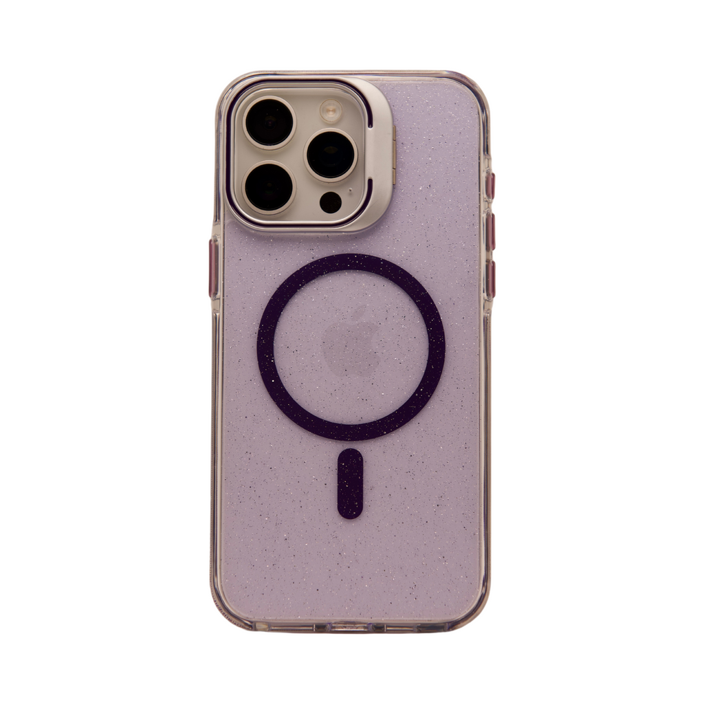 Case Clear Window Glitter Morado