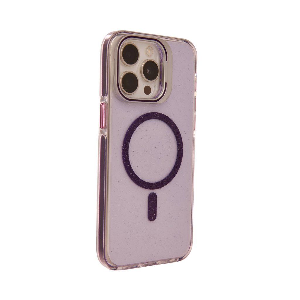Case Clear Window Glitter Morado